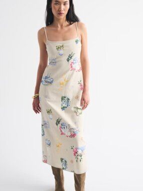 Abercrombie and Fitch The A&F Julia Slip Linen-Blend Midi Dress XXL NWT
